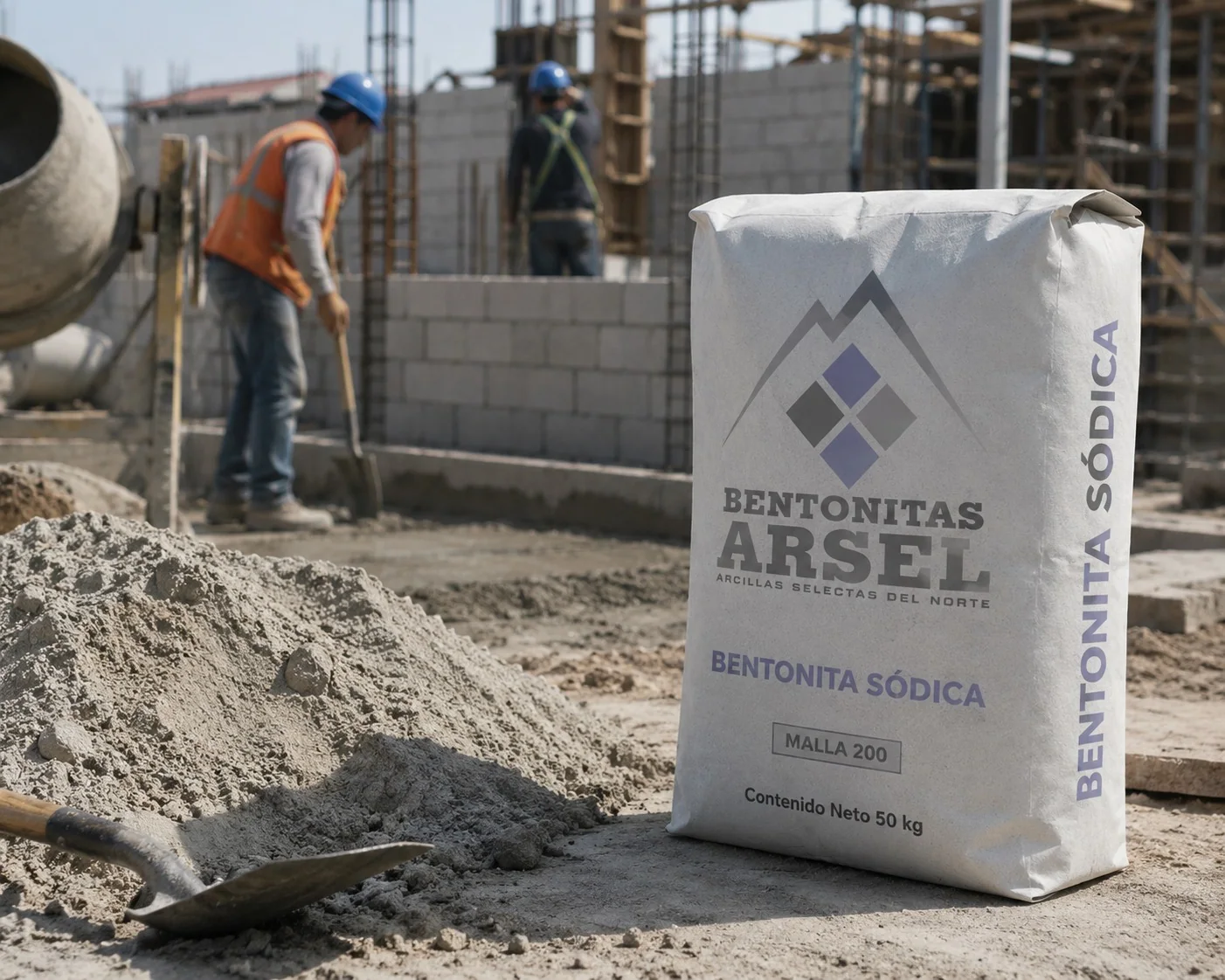 Saco de bentonita en una obra de construcción